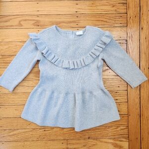 H&M organic cotton grey ruffle sweater dress 9-12m 80cm